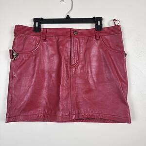 Vtg Thalia Sodi Y2K Cherry Red Genuine Leather Mini Skirt 13/14 Biker Grunge